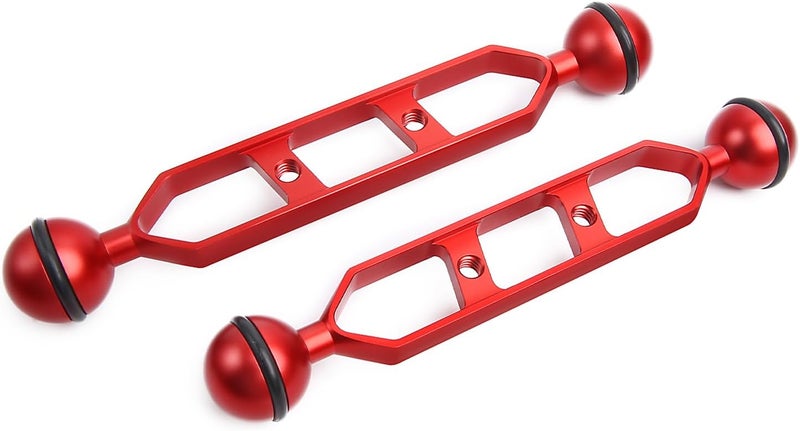 LetonPower Red 7" Underwater Aluminum Alloy Extension Arm (2-Pack) - Dual Ball System with 1" Head Connector, Waterproof & Rustproof for Diving Camera Tray/Strobe/Video Light, Scuba Photography Gear - Image 1